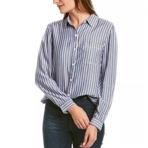 Beachlunchlounge Button Down Blue Striped Nautical Button Back Size Medium